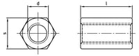 Hatszögletű összekötő anya belső menettel - M6 x 25 mm - 100 db.