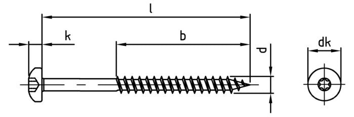 Faforgó csavar, félgömbfejű, csillaghornyos, részleges menetű - 5,0 x 35/24 TX 25 - 500 db.