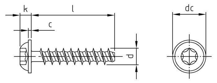 Surub pentru plastic cu cap plat flansa - 2,0 x 16 TX 6 - 500 buc.