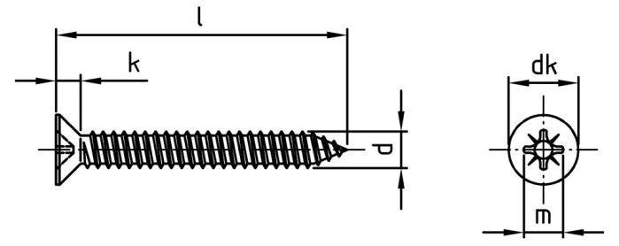 DIN 7982 - Surub autofiletant cap inecat cruce - 4,2 x 19 mm - 1000 buc.