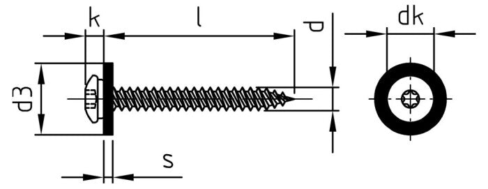 Párkánycsavar poliamid alátéttel, finom menetű - C 3,9 x 25 TX 15 - RAL 9003 - 200 db