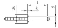 ISO 15984 - Süllyesztettfejű, bordázott szárú popszegecs - 5 x 25 mm - 250 db.