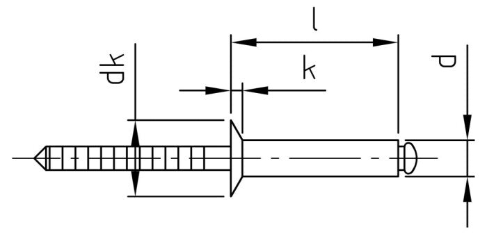 ISO 15984 - Süllyesztettfejű, bordázott szárú popszegecs - 5 x 25 mm - 250 db.