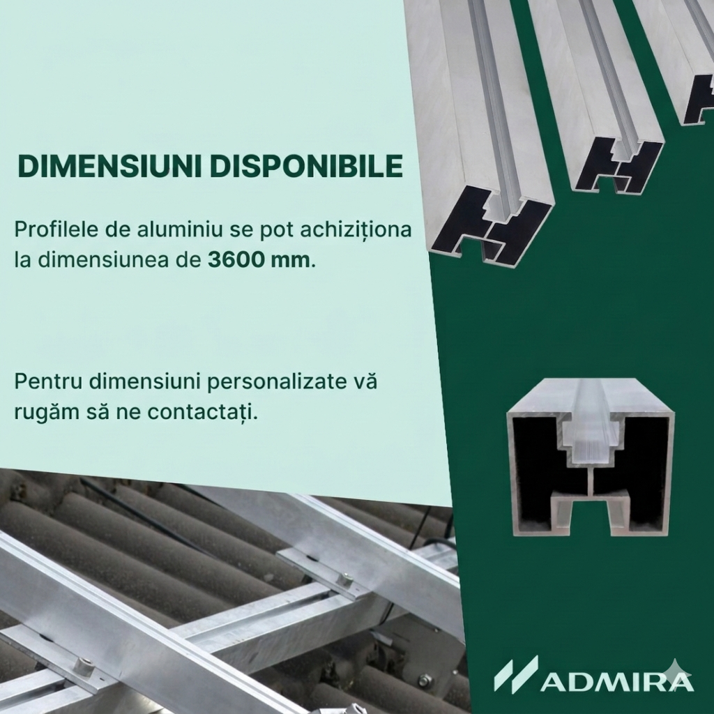 Alumínium H profil 40x40 mm 3600 mm, tartó fotovoltaikus napelemek szereléséhez