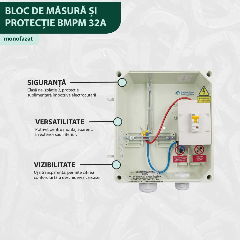 Bloc de măsură și protecție monofazat BMPM 32A IP65 pentru branșament electric rezidențial