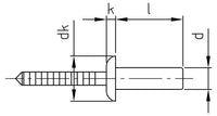 ISO 16585 - Zárt húzószegecsek süllyesztett fejjel és bordázott szegecsszárral - 4,8 x 16 mm - 500 db.