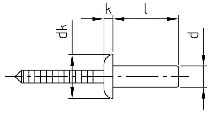 ISO 16585 - Zárt húzószegecsek süllyesztett fejjel és bordázott szegecsszárral - 4,8 x 16 mm - 500 db.