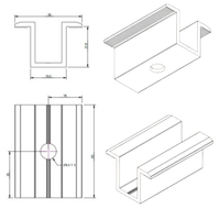 Clema de mijloc intermediara 20 mm aluminiu negru anodizat, fixare panouri solare fotovoltaice M8