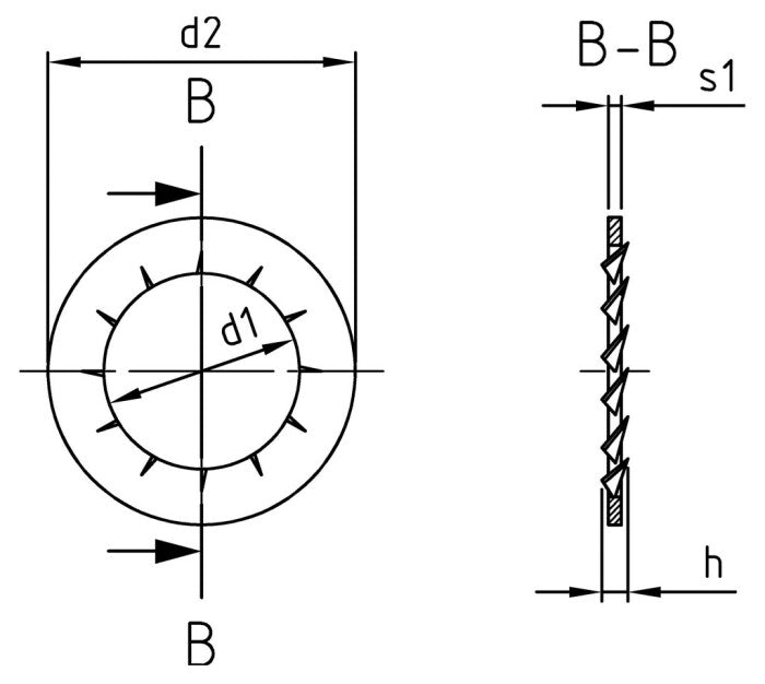 DIN 6798 - Belső fogazott biztosító alátét J típusú - 2,2 mm - 1000 db.
