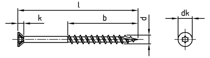 Faforgó csavar teraszhoz, SK-Drill, süllyesztett fejjel, részmenetes - 4,2 x 35/20 TX 20 - 250 db.