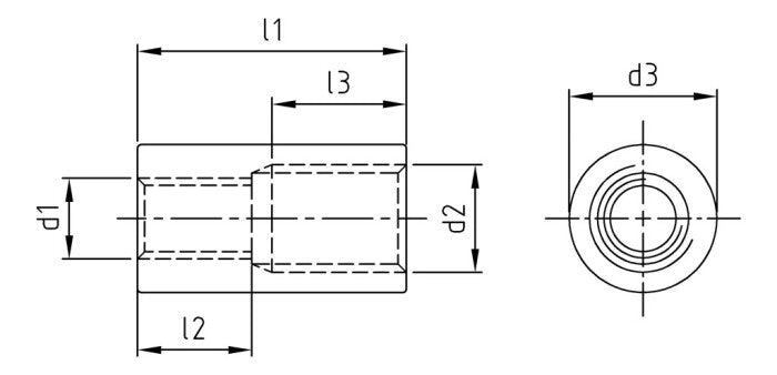 Hengeres csatlakozóanya belső dupla menettel - M12 - M16 - 100 db.