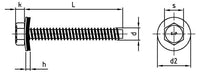 Homlokzati csavar kúpos hegyű és 22 mm EPDM alátét - BZ 8,0 x 64 mm - 100 db.