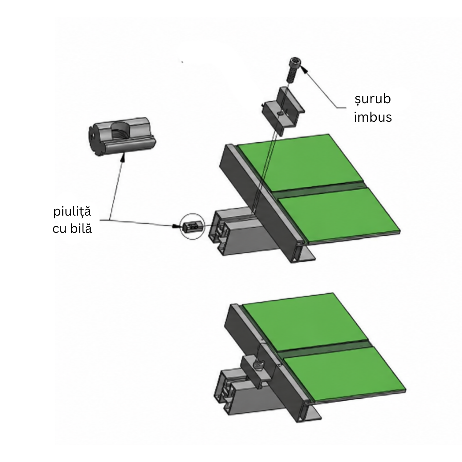 Clema de capat 30 mm aluminiu negru anodizat, fixare panouri solare fotovoltaice M8