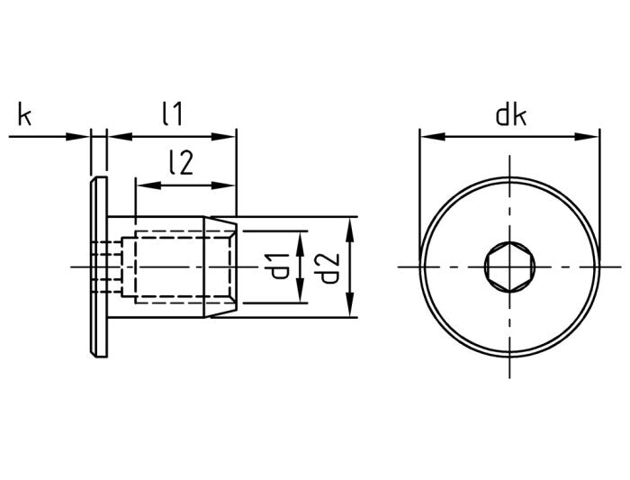 Laposfejű hengeres anya belső kulcsnyílással - M10 x 18 mm - 50 db.