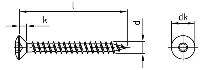 Faszelet, asztalosipari, kúpos süllyesztett fejjel, teljes menettel - 4,5 x 55 TX 20 - 200 db.