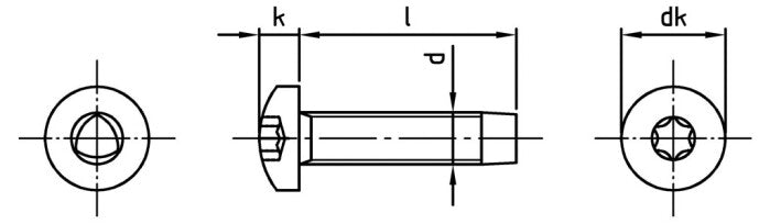 DIN 7500 - Surub cap bombat stea filet complet tip CE M3 x 6 TX 10 mm - 1000 buc.