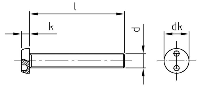 Lopáscsökkentő biztonsági csavar 2 lapos fejű furattal - M4 x 12 SP8 - 100 db.
