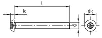 Biztonsági csavar félgömbfejű torx + stift - M12 x 25 TX - STIFT 55 mm - 100 db.