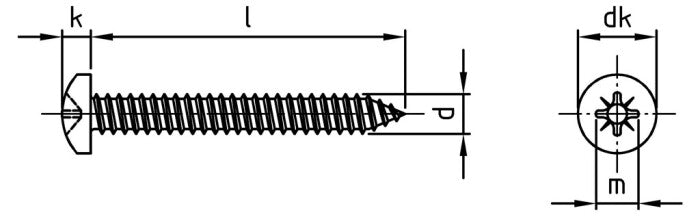 DIN 7981 – Kereszthornyos, domború fejű önmetsző csavar – 3,5 x 45 mm – 500 db.