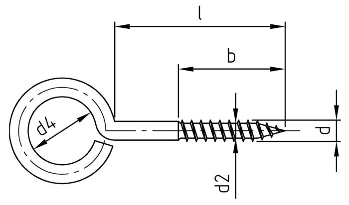 Surub lemn cu inel / ochi de prindere - 4,4 x 40 mm - 100 buc.