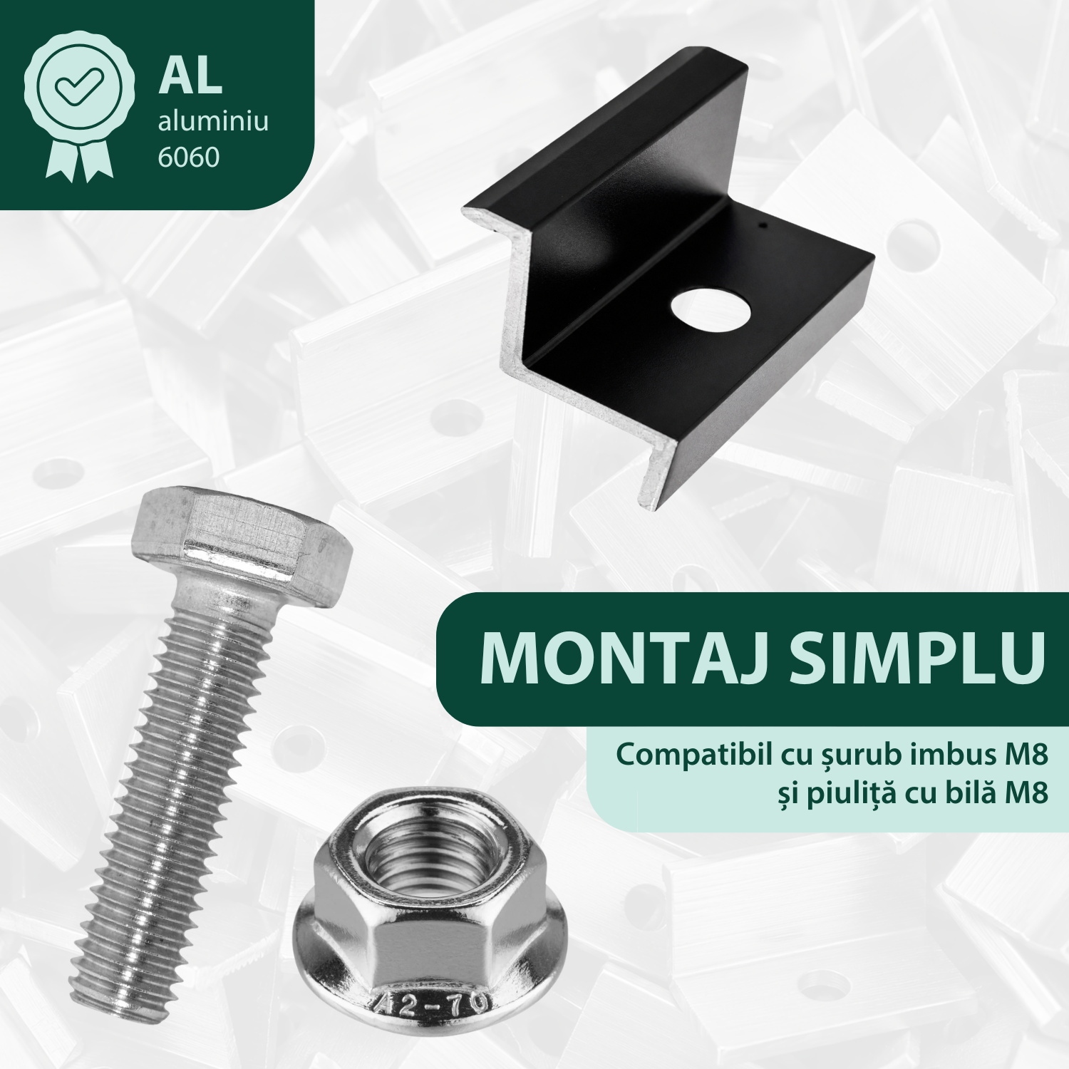 Clema de capat 30 mm aluminiu negru anodizat, fixare panouri solare fotovoltaice M8