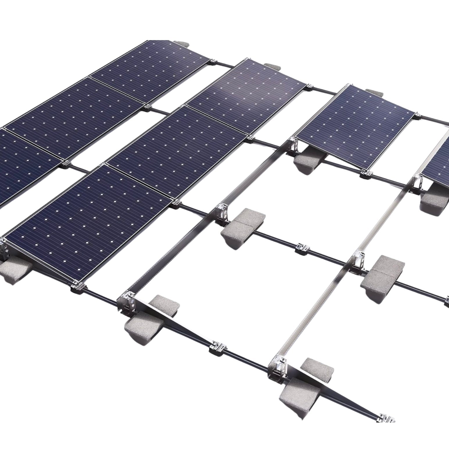 Sistem montaj panouri fotovoltaice J-systems acoperiș plat terasă balastat E-V, fără penetrare, rezistent la taifun