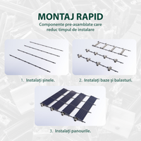 Sistem montaj panouri fotovoltaice J-systems acoperiș plat terasă balastat E-V, fără penetrare, rezistent la taifun