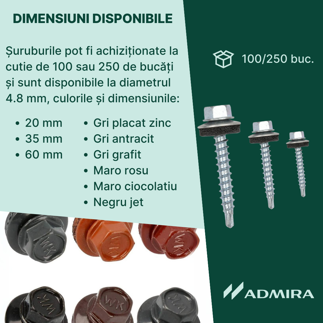 Surub autoforant pt. tigla metalica sau tabla, cap hexagonal, saiba EPDM