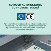 100x Șurub cu cap autofiletant și garnitură pt. tablă subțire, Inox A2, Bimetal, SW8, ETA