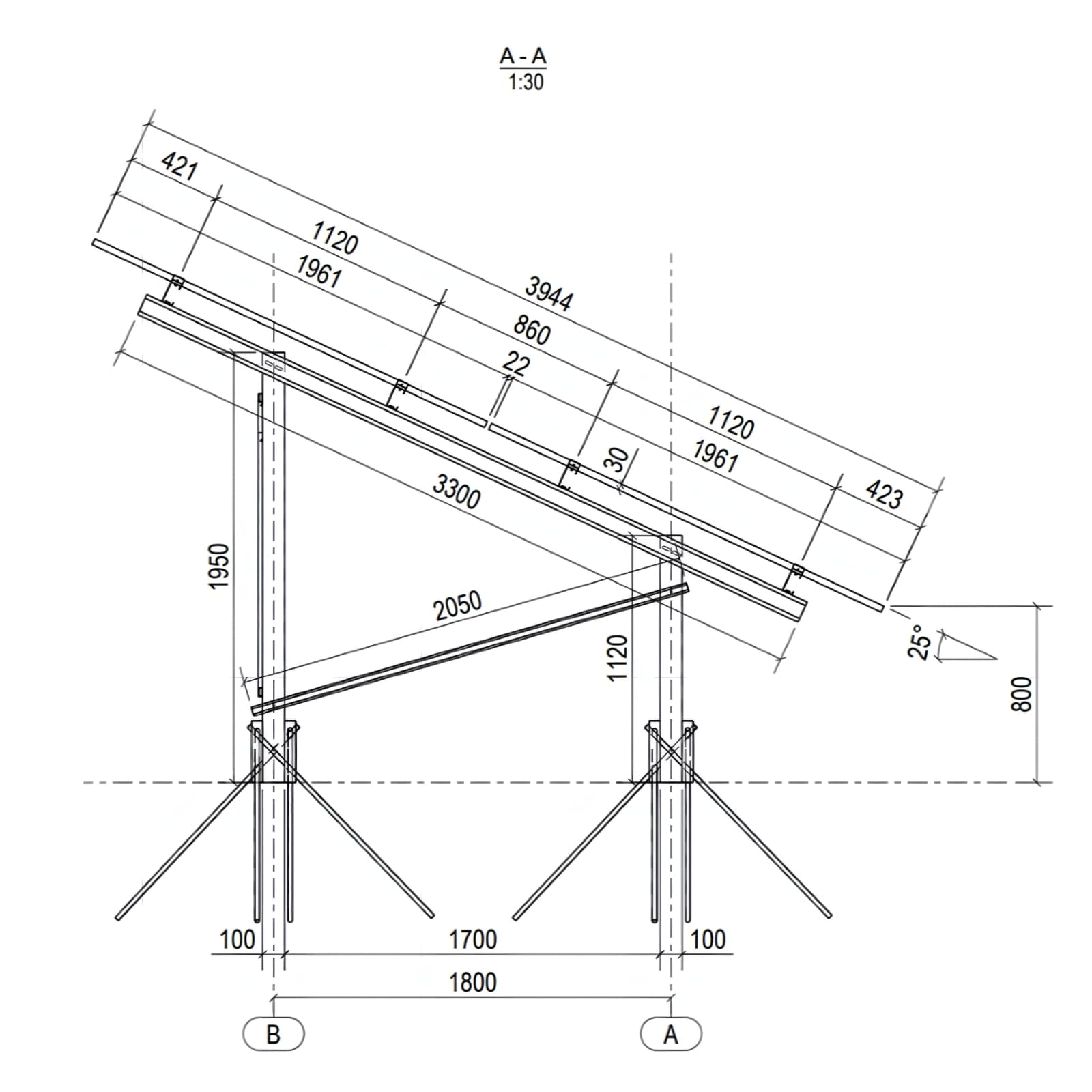 Structură Panouri Fotovoltaice Sol 10 Panouri - Model X 25° S350GD+Z275