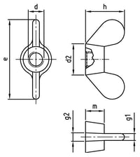 DIN 315 - Rövid szárnyú pillangóanya, német típusú - M16 - 10 db.