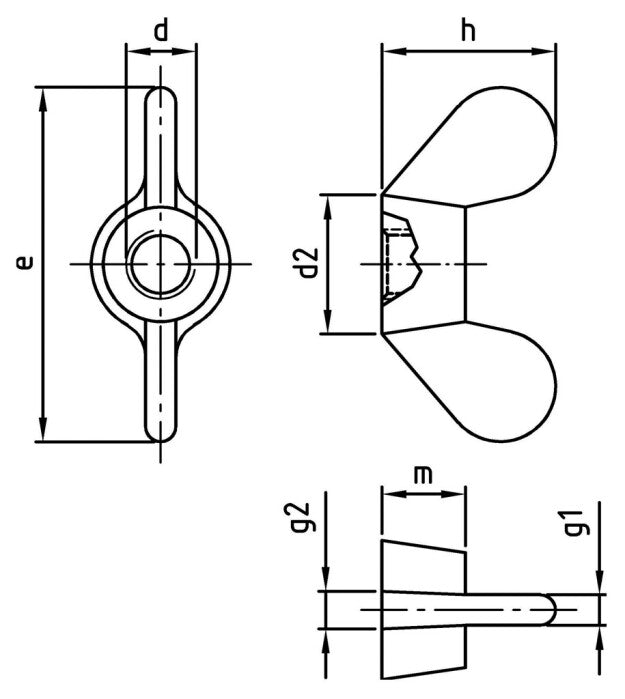 DIN 315 - Rövid szárnyú pillangóanya, német típusú - M5 - 50 db.