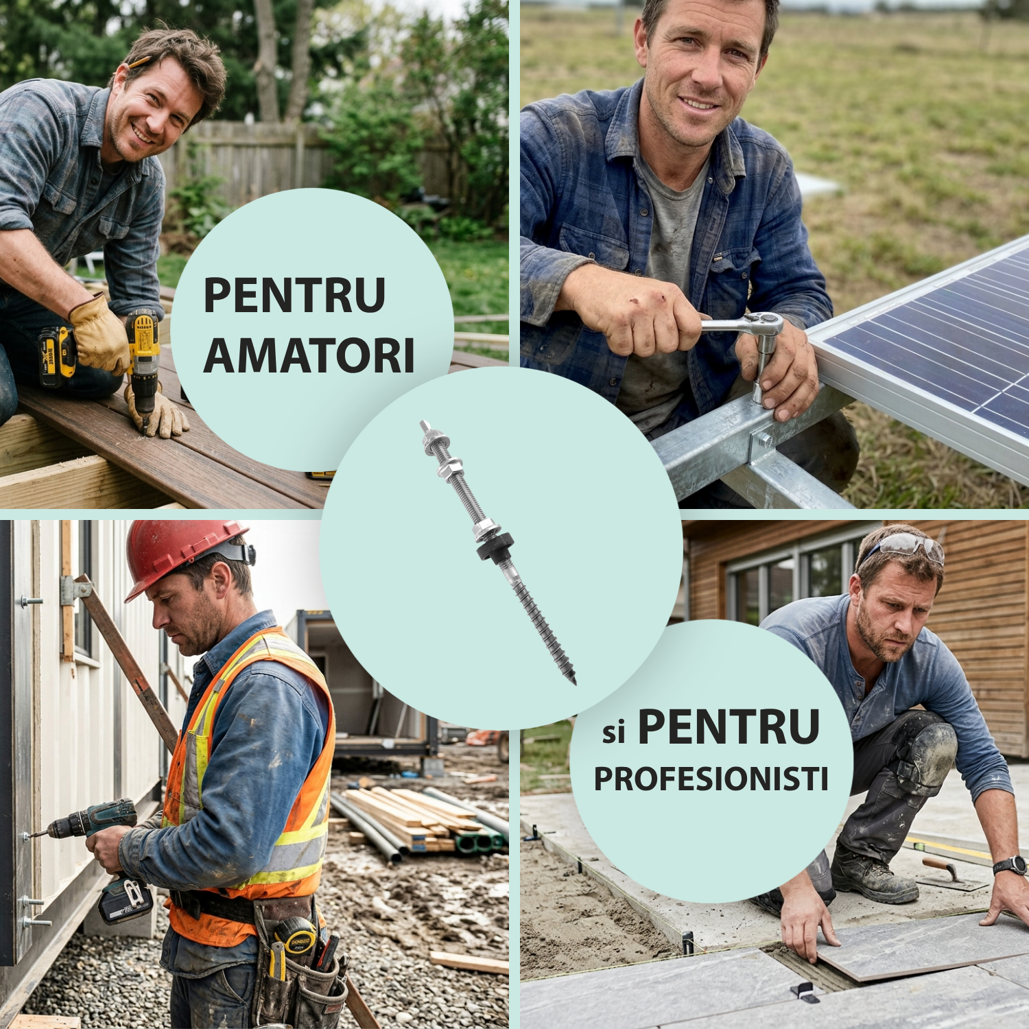 M10-es menetes rögzítőcsavar (kétoldali menettel) napelem rögzítéséhez