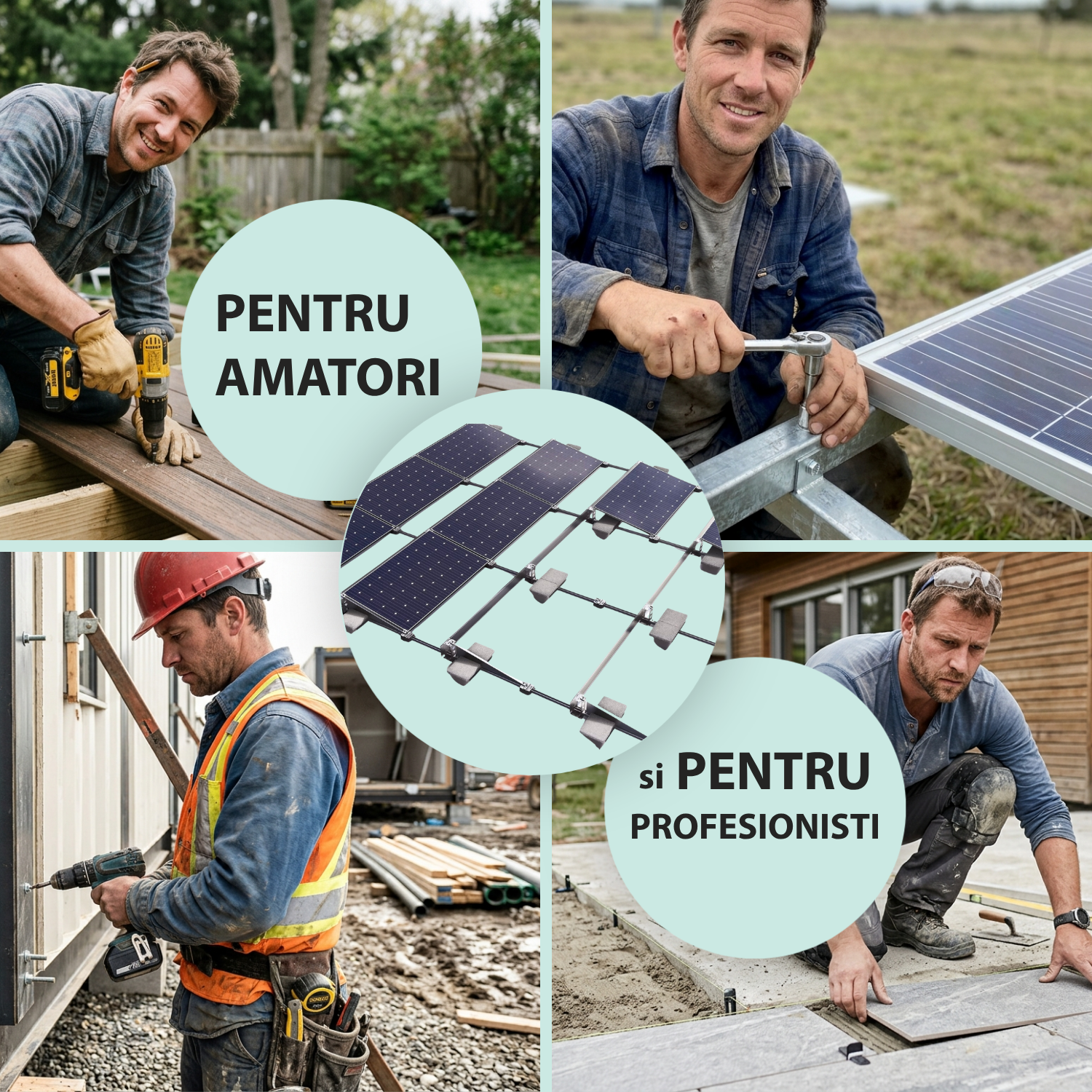 Sistem montaj panouri fotovoltaice J-systems acoperiș plat terasă balastat E-V, fără penetrare, rezistent la taifun