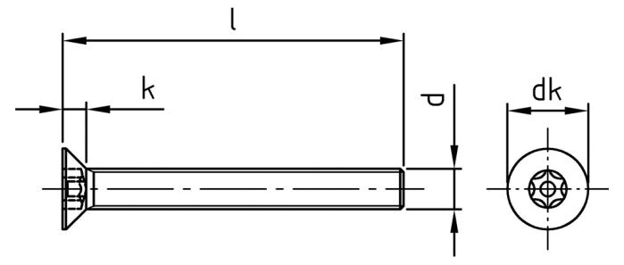 Süllyesztett fejű biztonsági csavar, torx + stift - M8 x 12 TX - STIFT 40 mm - 100 db.