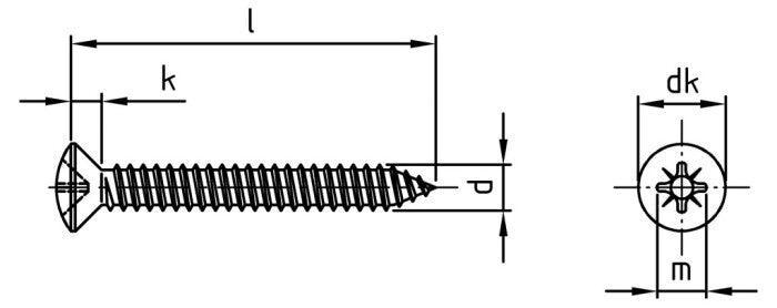 DIN 7983 - Keresztfejes, süllyesztett, önmetsző csavar - 5,5 x 42 mm - 500 db.