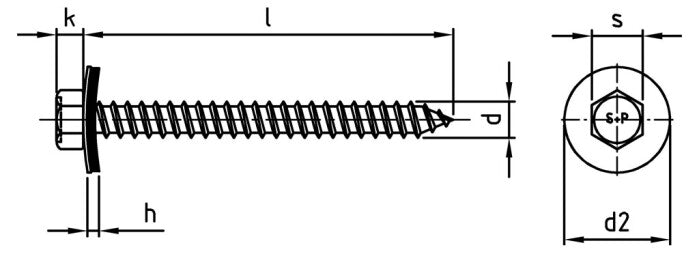 Homlokzati csavar hegyes végű és EPDM alátéttel 19 mm - A 6,5 x 175 mm - 100 db.
