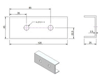 Conector din aluminiu anodizat 120x45x25mm pentru profile 40x40mm panouri solare fotovoltaice
