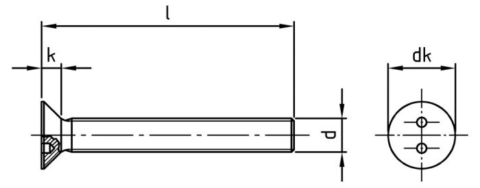 Betörésgátló biztonsági csavar süllyesztett fejjel, 2 furattal - M6 x 20 SP1/4 - 100 db.