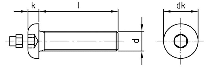 Surub siguranta cap bombat hexagonal imbus + dop - M10 x 25 mm - 100 buc.