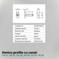100x T-fejű csavar Hosszú típus 28x15