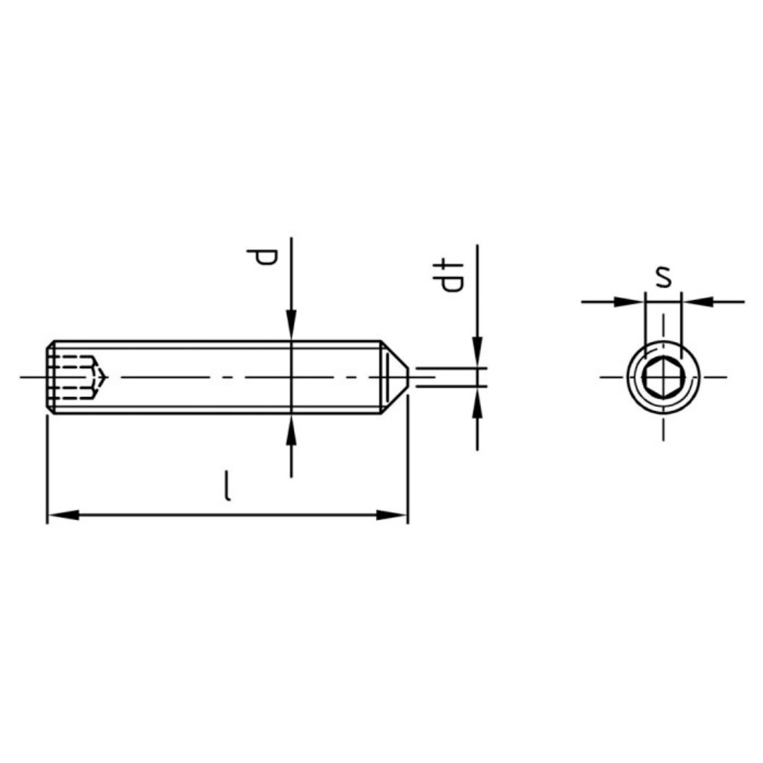 DIN 914 / ISO 4027 - Stift filetat cu locas hexagonal varf conic ascutit - M 12 x 25 mm - 100 buc. - Admira Distribution