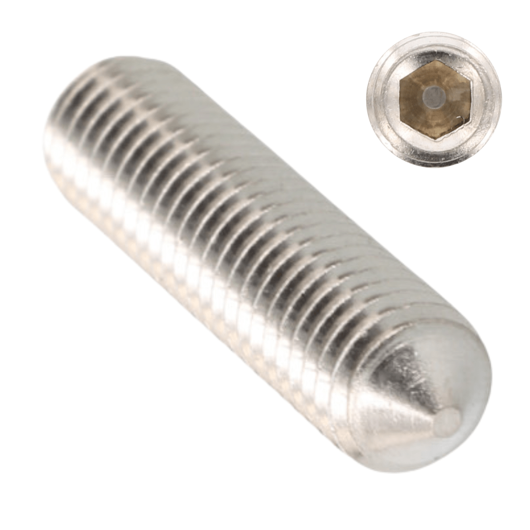 DIN 914 / ISO 4027 - Stift filetat cu locas hexagonal varf conic ascutit - M 4 x 14 mm - 500 buc. - Admira Distribution
