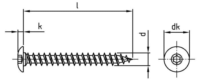 Zsanércsavar, lapos fejjel, torx - 7 x 40 TX 30 - 200 db.