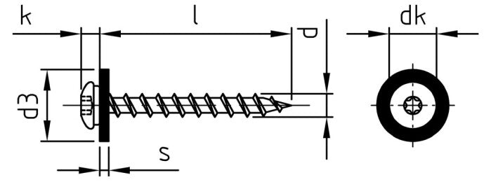 Ablakpárkány csavar poliamid alátéttel, közepes menetemelkedésű - C 3,9 x 19 TX 15 - RAL 9003 - 200 db.