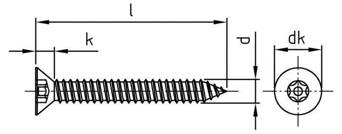 Süllyesztett fejű biztonsági csavar, torx + stift - C 4,8 x 75 TX - PIN 25 mm - 100 db