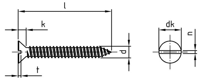 DIN 7972 - Surub autofiletant cap inecat cu slot - C 4,8 x 22 mm - 1000 buc.