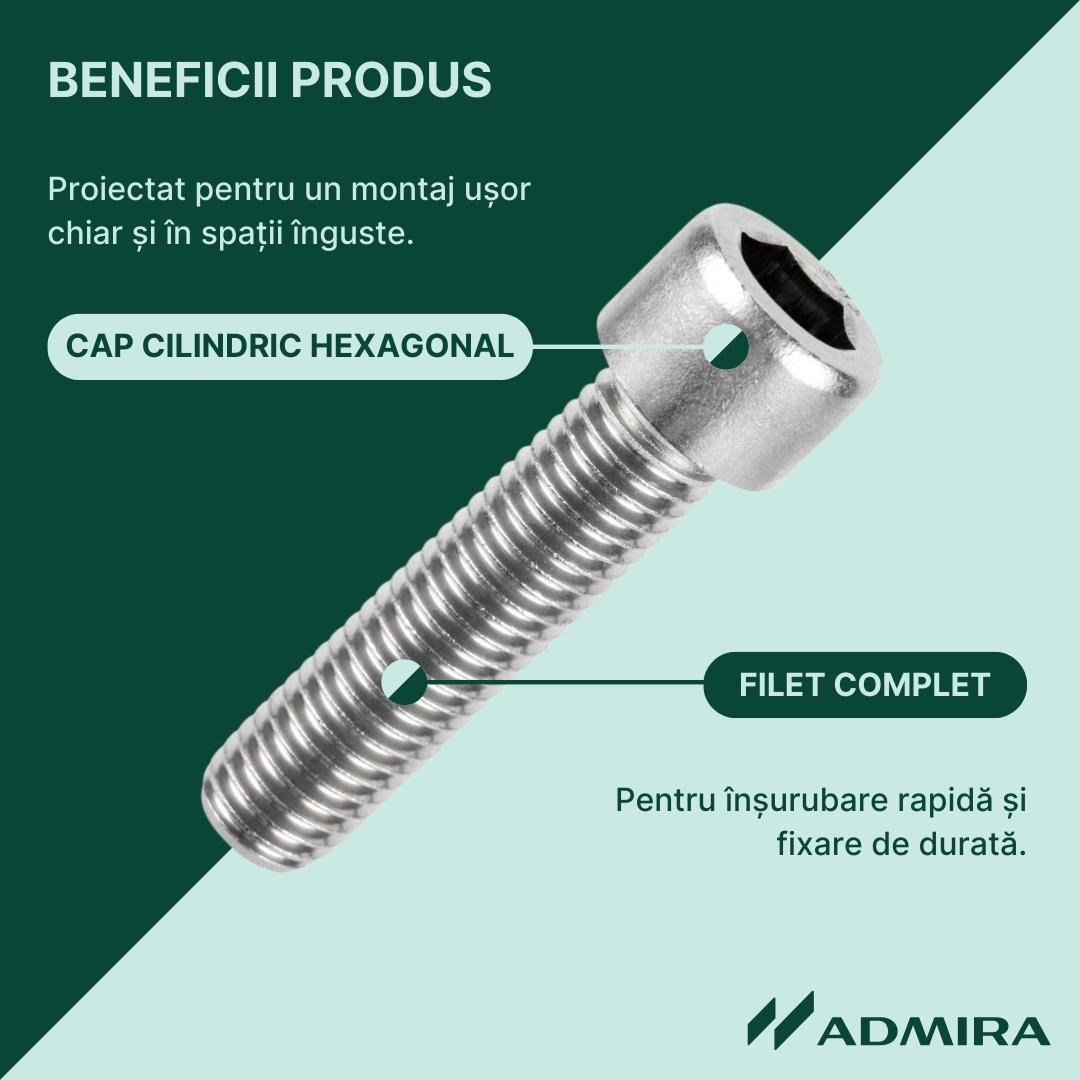 ISO 4762 - Surub cap cilindric / imbus filet complet - M 10 x 22 mm - 100 buc. - Admira Distribution