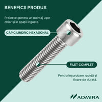 ISO 4762 - Surub cap cilindric / imbus filet complet - M 10 x 22 mm - 100 buc. - Admira Distribution
