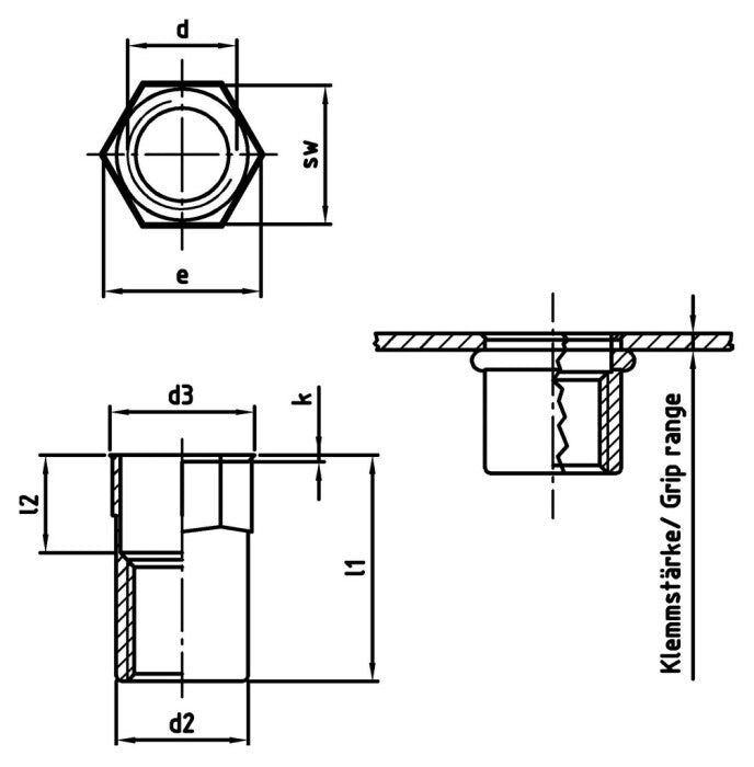 Nit cap semi - hexagonal deschis - M 12 x 24 mm - 250 buc. - Admira Distribution